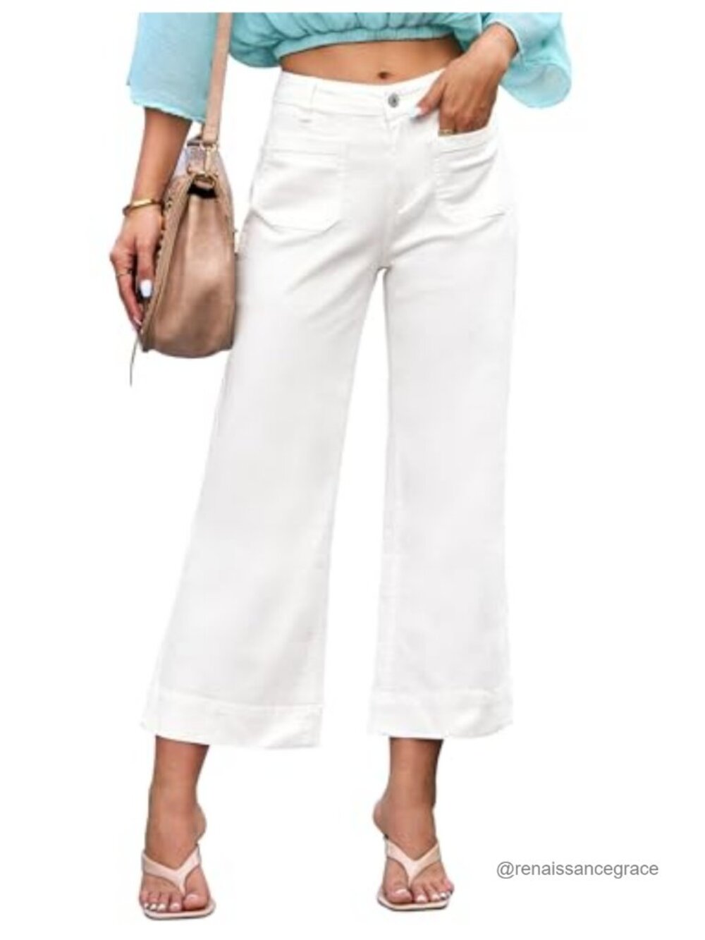 Wide Leg High Waisted Crop Flare Jeans Stretchy Denim Pants